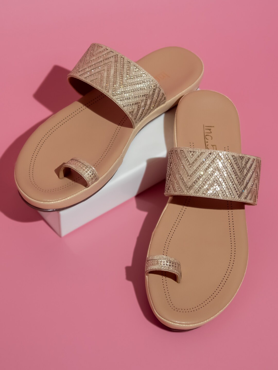 

Inc 5 Textured Embellished One Toe Flats, Gold