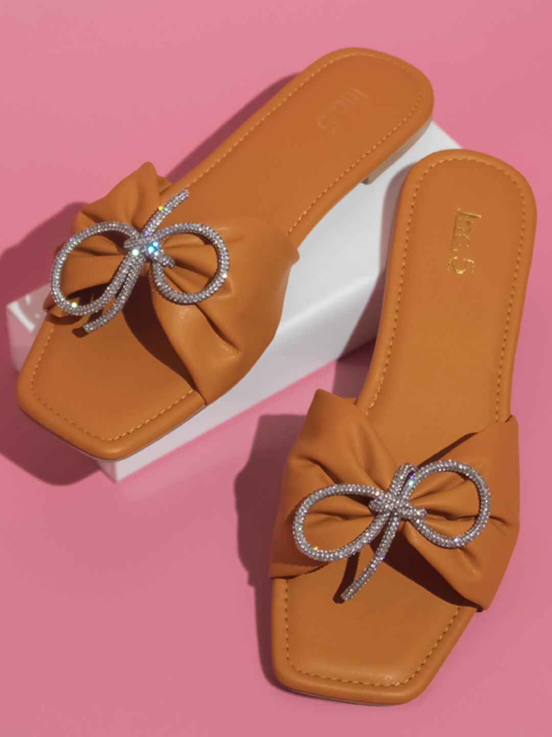 

Inc 5 Embellished Open Toe Flats, Yellow