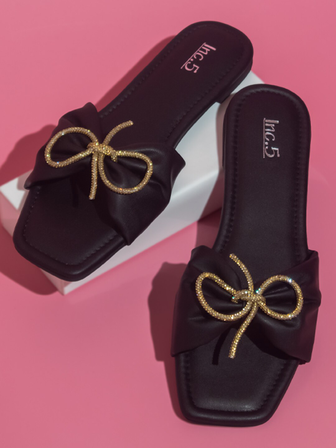 

Inc 5 Embellished Open Toe Flats, Black