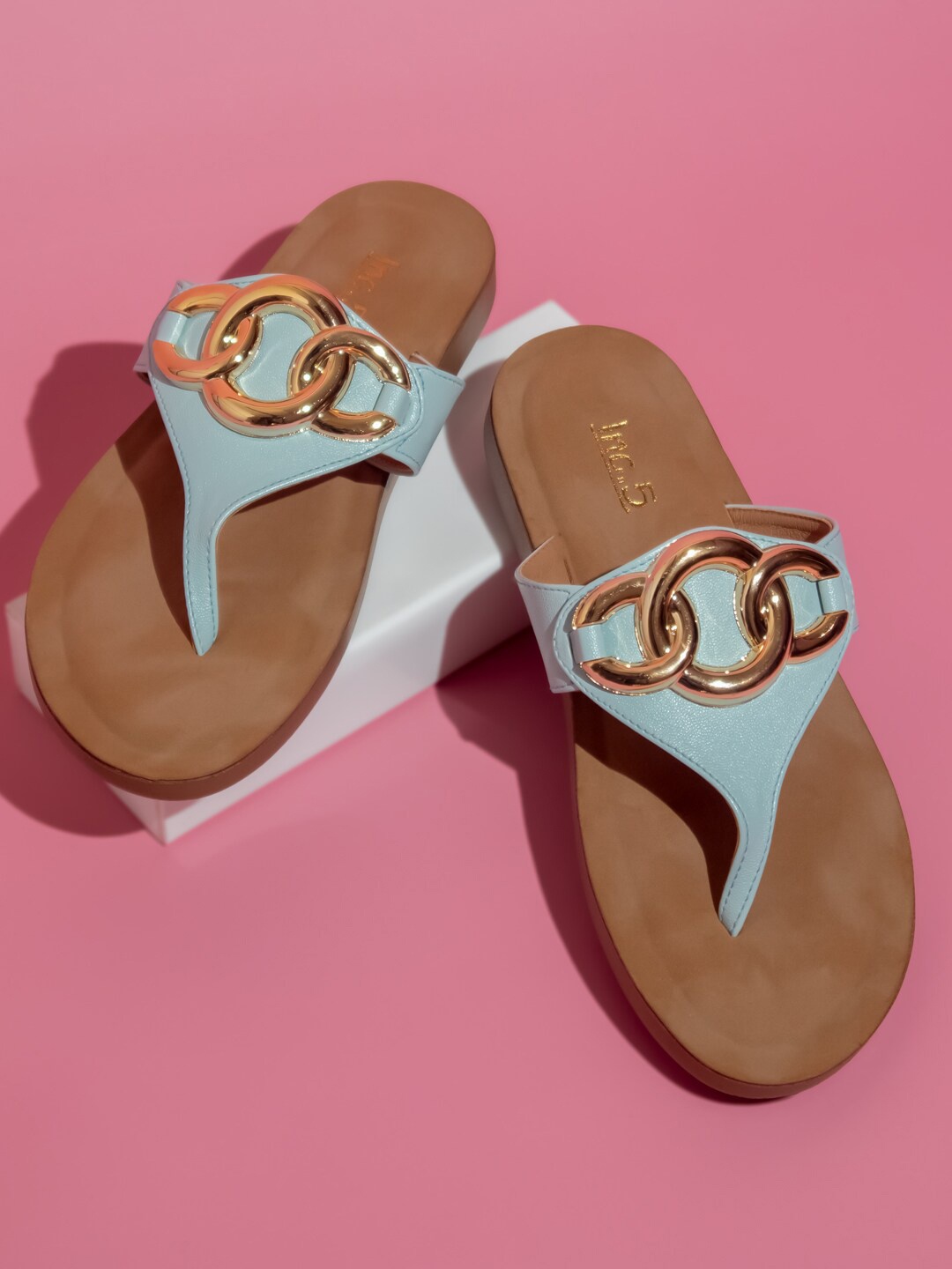 

Inc 5 Embellished Open Toe Flats, Blue