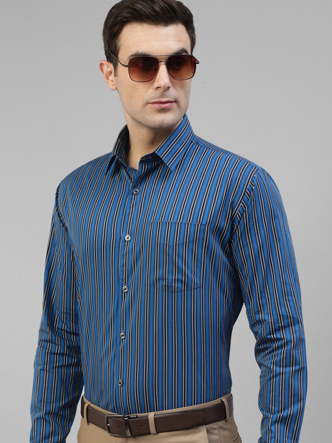 

Hancock Slim Fit Striped Pure Cotton Formal Shirt, Blue