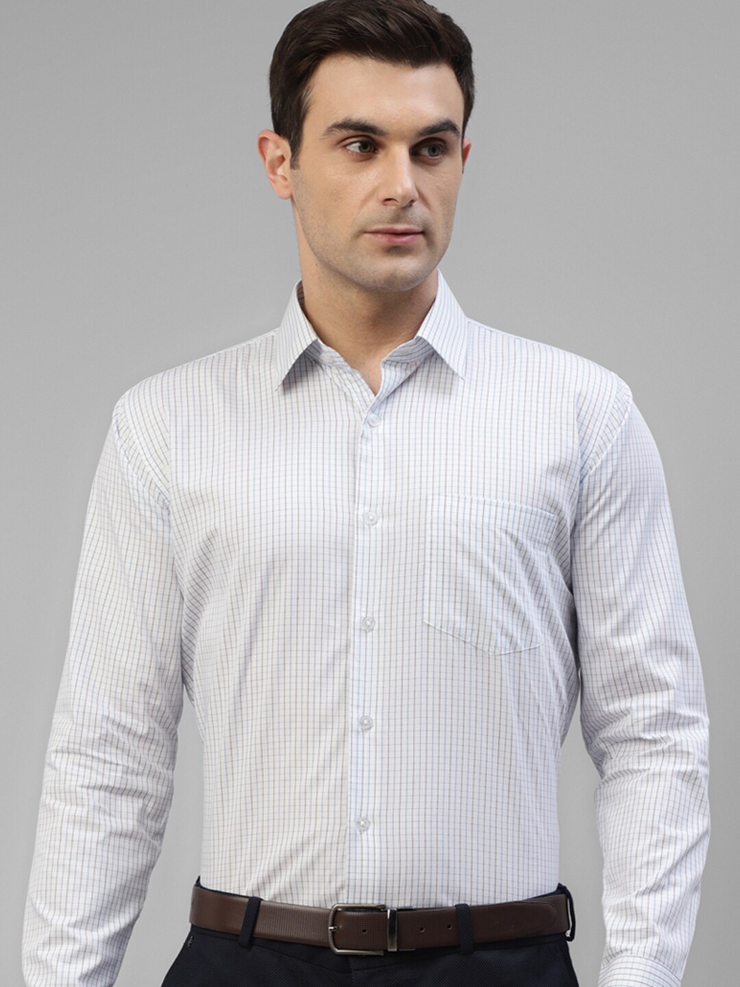 

Hancock Slim Fit Grid Tattersall Checks Print Pure Cotton Formal Shirt, White