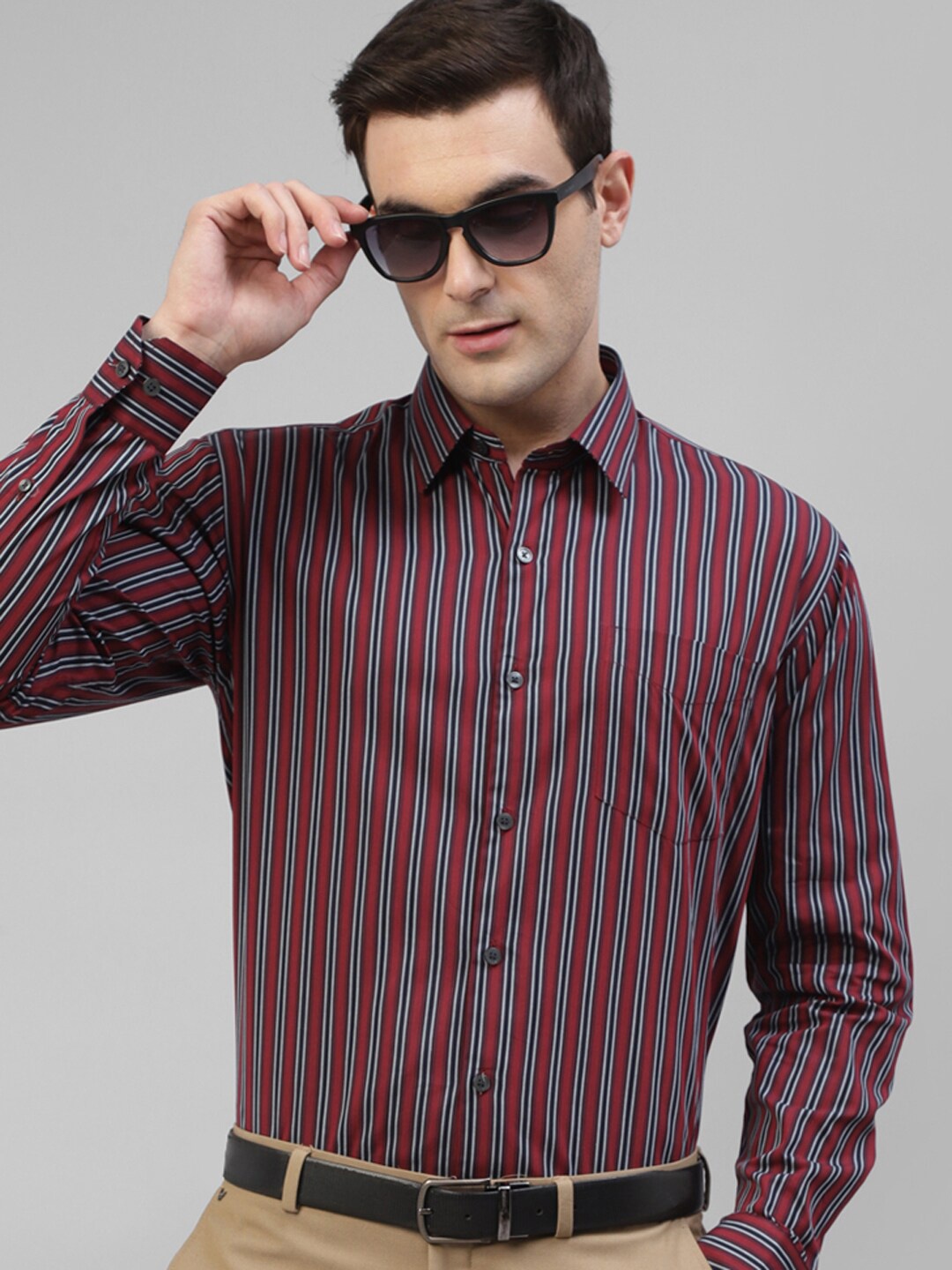 

Hancock Slim Fit Striped Printed Pure Cotton Formal Shirt, Maroon