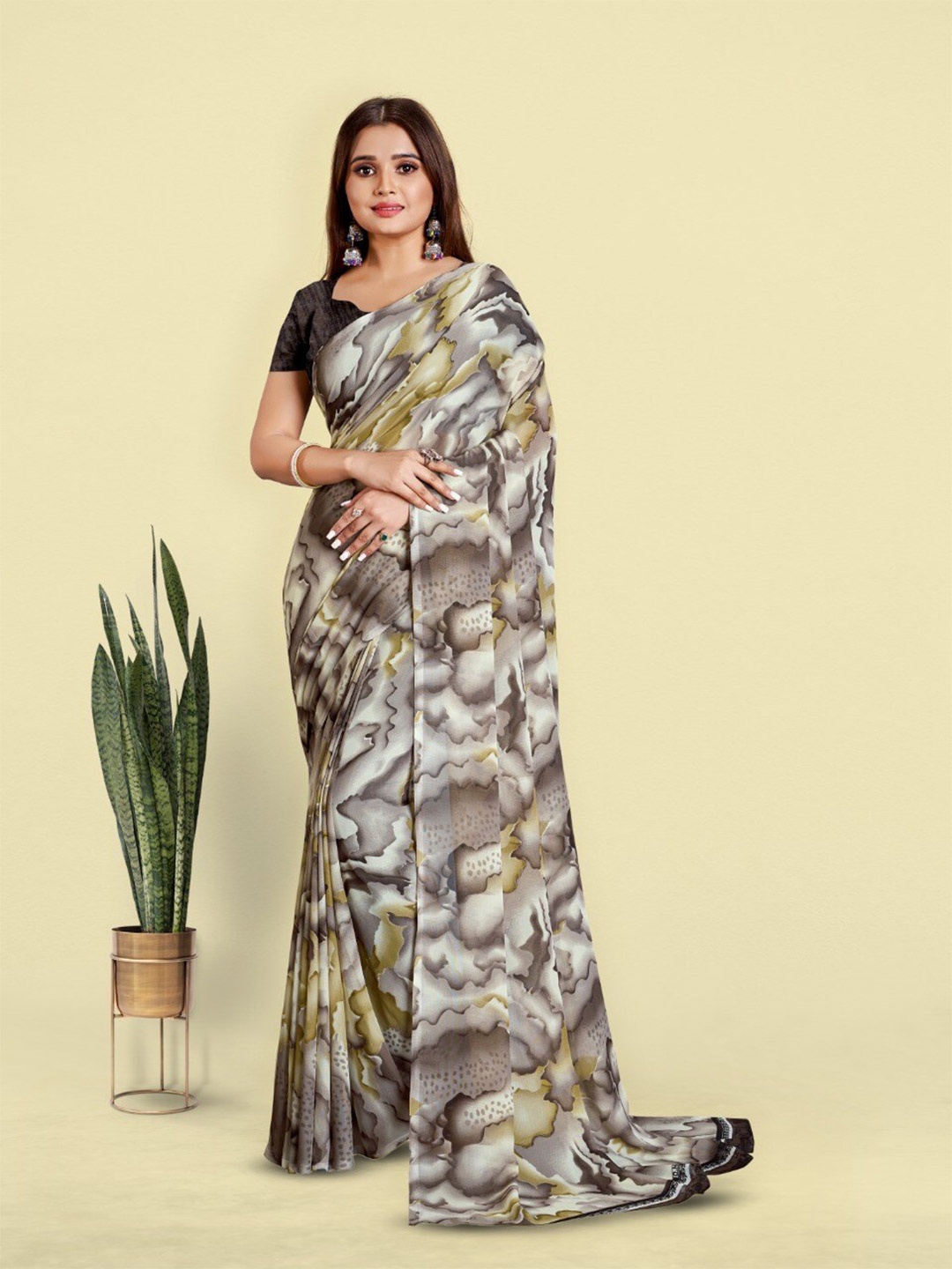 

bansari textiles Abstract Printed Pure Georgette Block Print Saree, Lavender