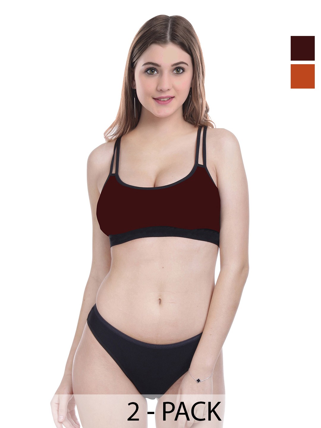 

AROUSY Pack Of 3 Non Padded Cotton Lingerie Set, Orange