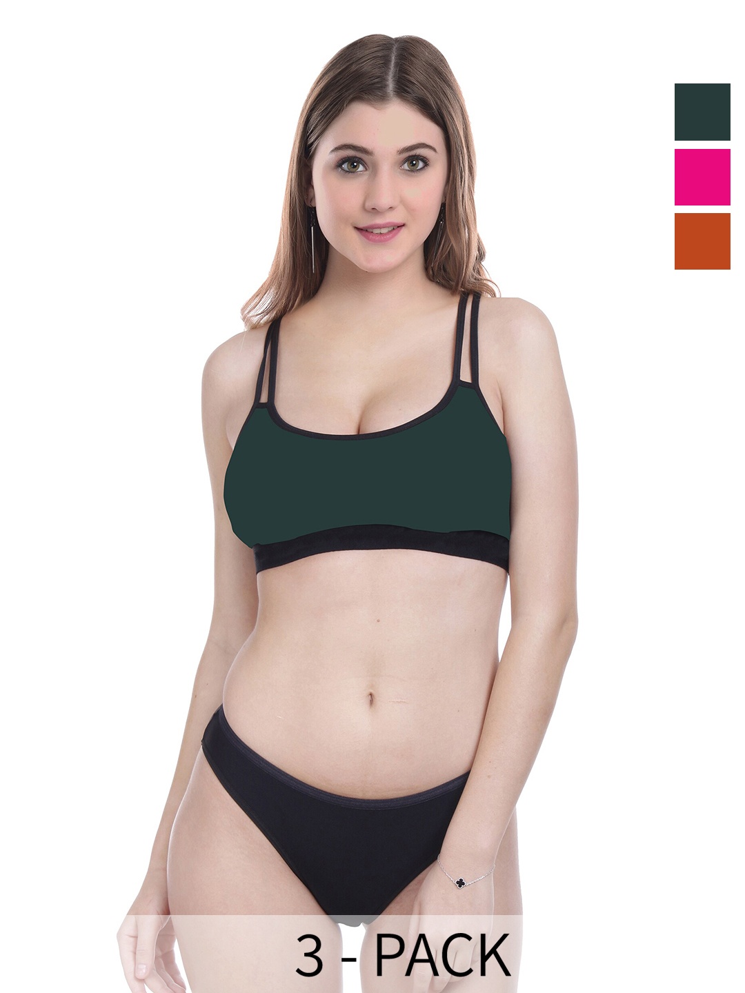

AROUSY Pack Of 3 Non Padded Cotton Lingerie Set, Pink