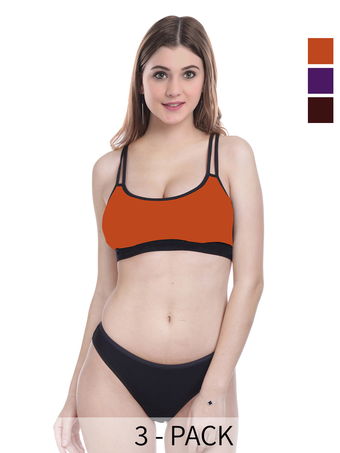

AROUSY Pack Of 3 Cotton Briefs Lingerie Sets, Purple