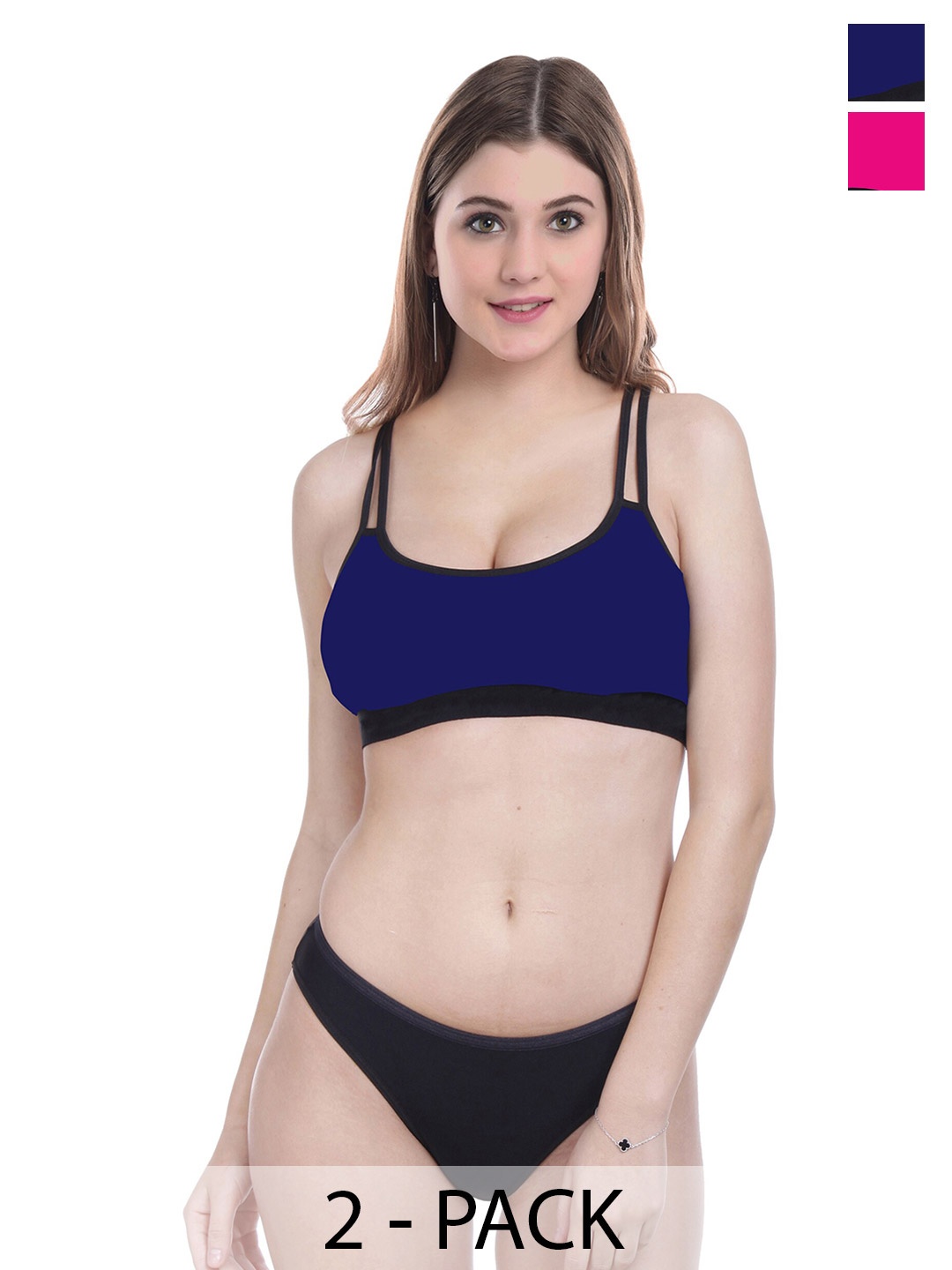 

AROUSY Pack Of 2 Cotton Lingerie Set, Blue