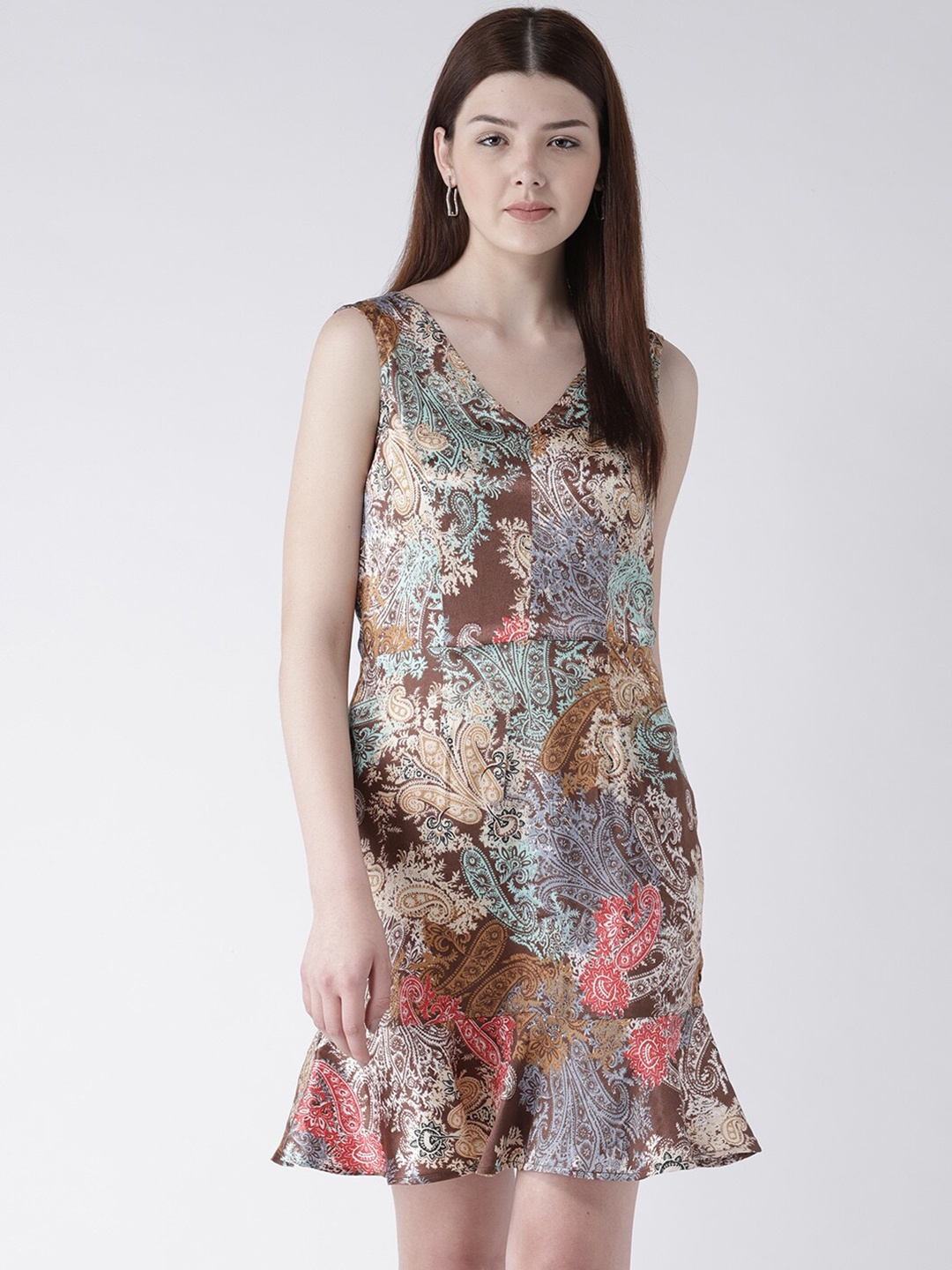 

DODO & MOA Floral Print Crepe A-Line Dress, Brown