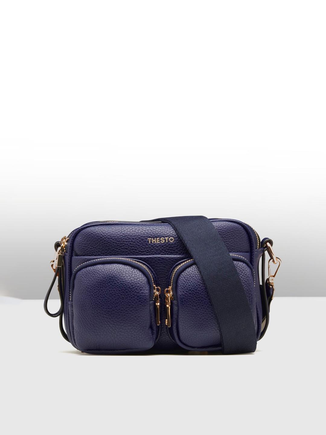 

THESTO Textured PU Multi Pocketed Sling Bag, Blue