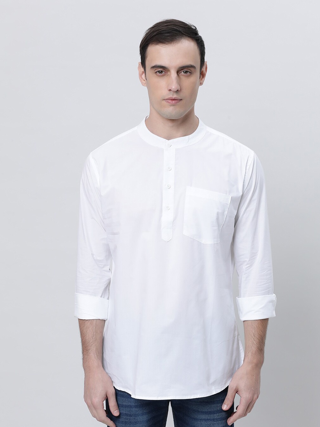 

Kryptic Band Collar Long Sleeves Pure Cotton Kurta, White