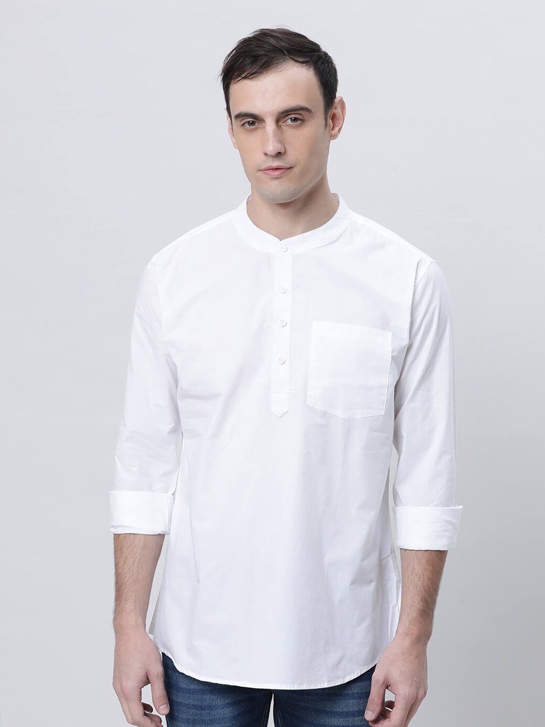 

Kryptic Band collar Cotton Kurta, White