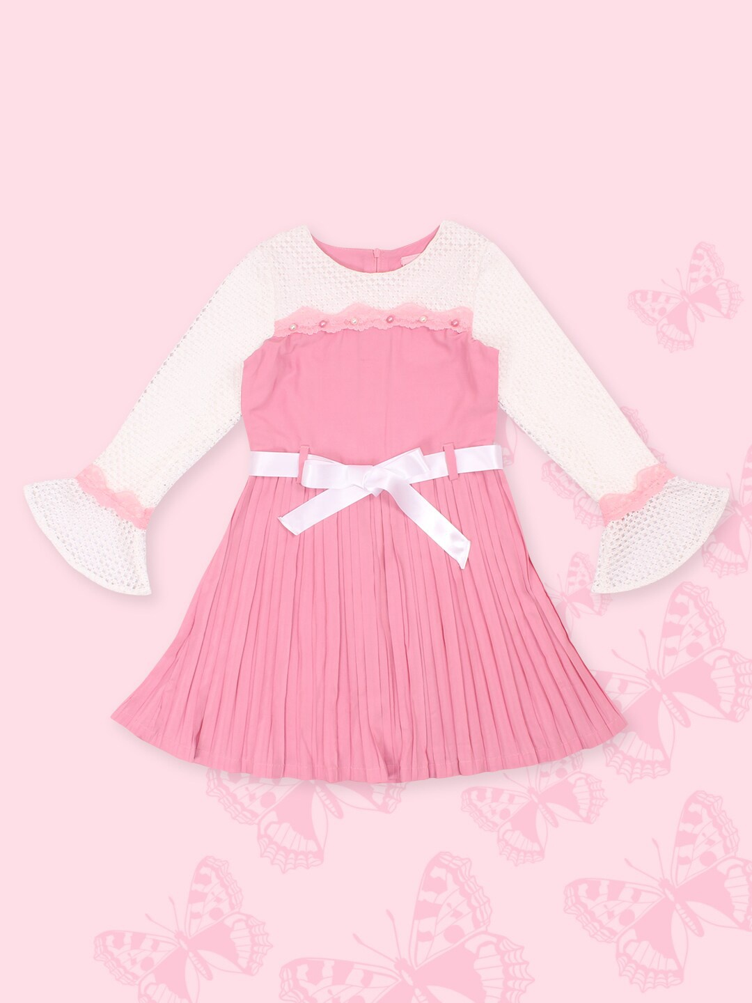 

CUTECUMBER Girls Applique Lace Fit & Flare Dress, Pink