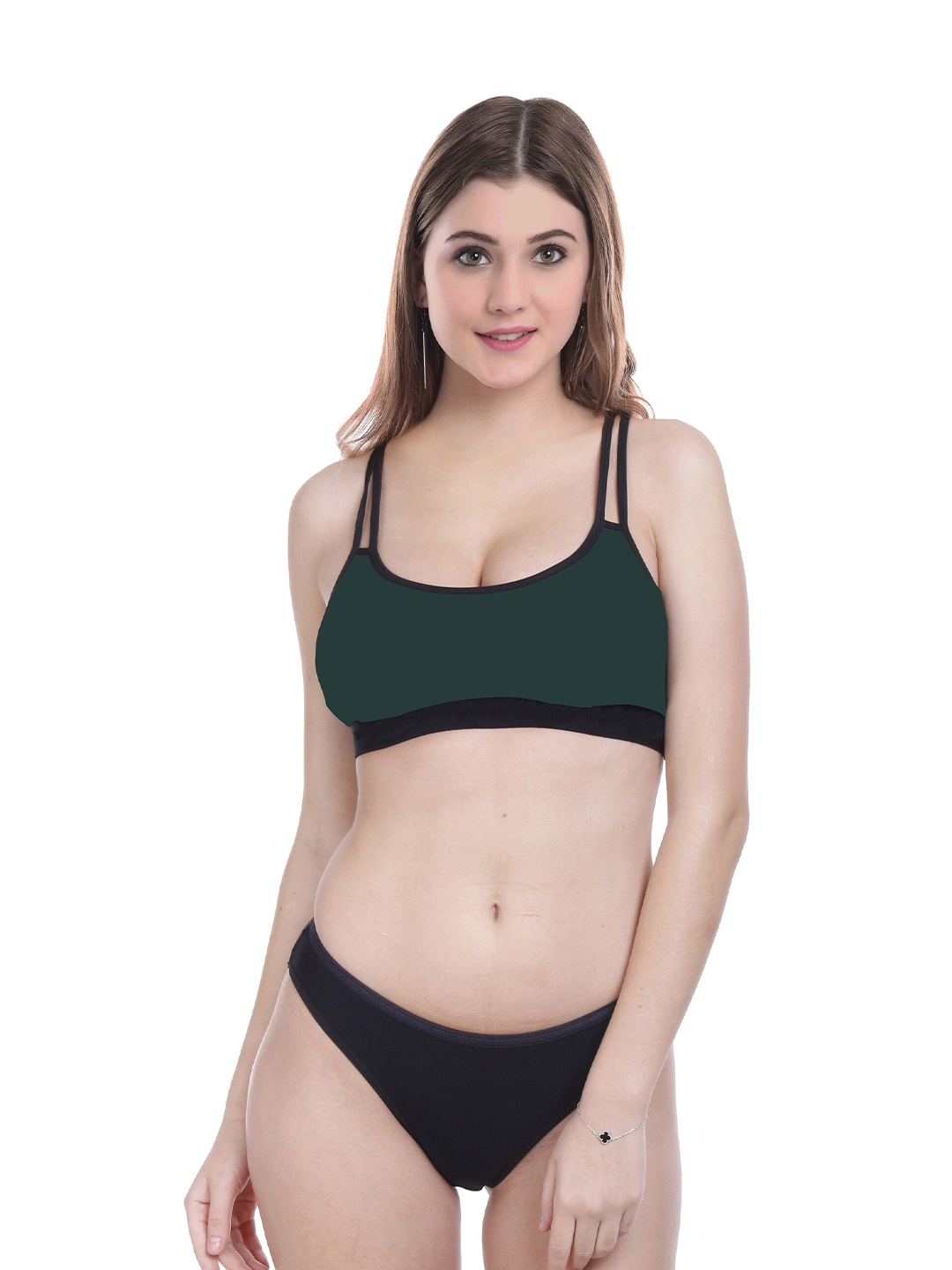 

AROUSY Non Padded Cotton Lingerie Set, Green