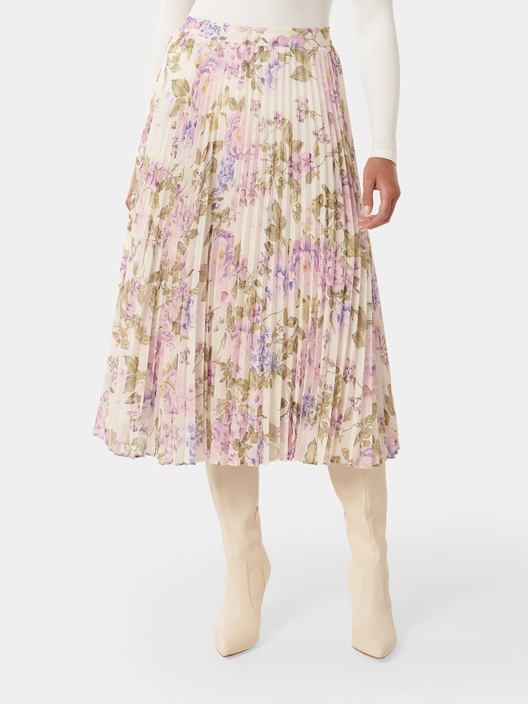 

Forever New Floral Printed Accordion Pleats Midi Skirt, Beige