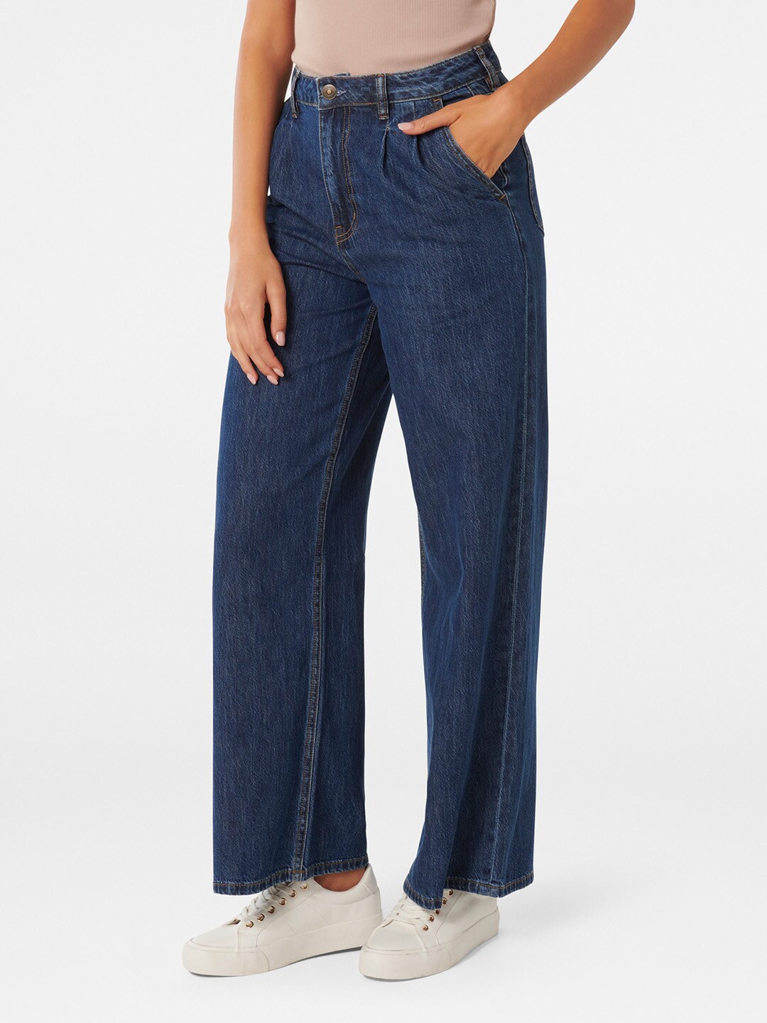 

Forever New Women Wide Leg Fit Pure Cotton Jeans, Blue