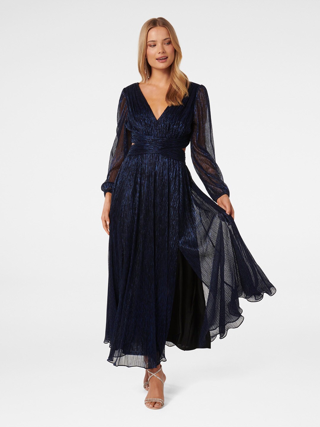 

Forever New V-Neck Fit and Flare Dress, Navy blue