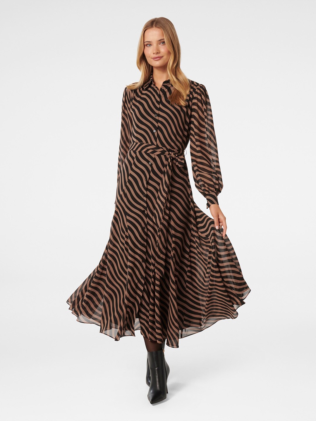 

Forever New Animal Print Shirt Midi Dress, Brown