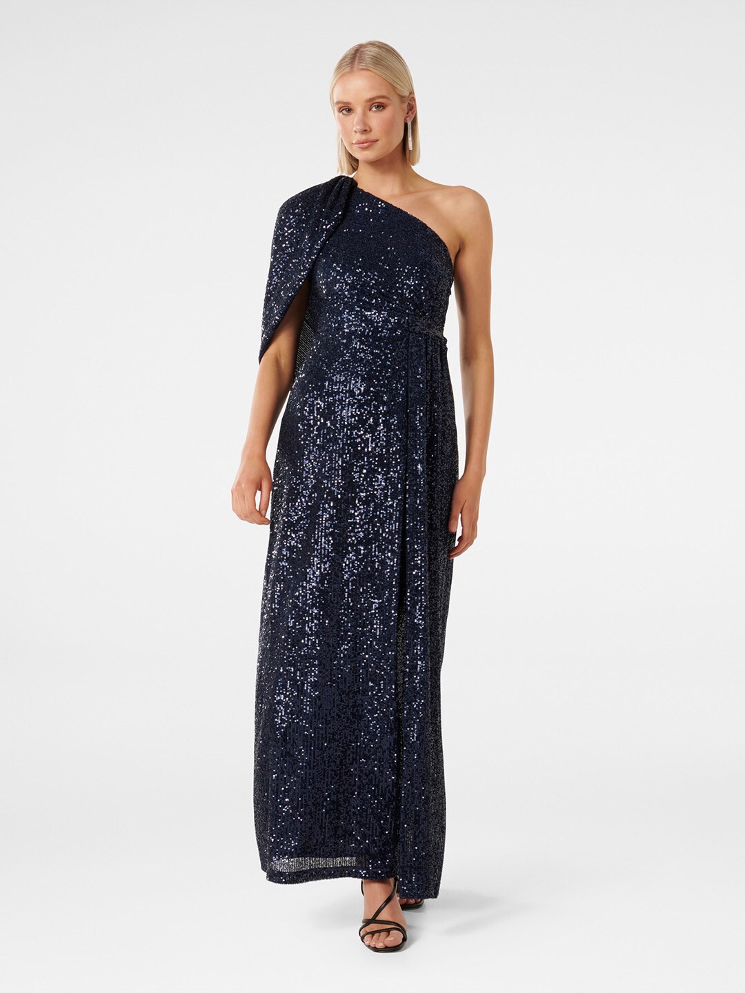 

Forever New Sequined Embellished One Shoulder Maxi Dress, Navy blue