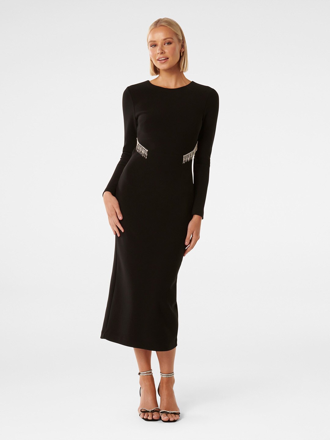 

Forever New Arlington Diamante Trim Midi Dress, Black