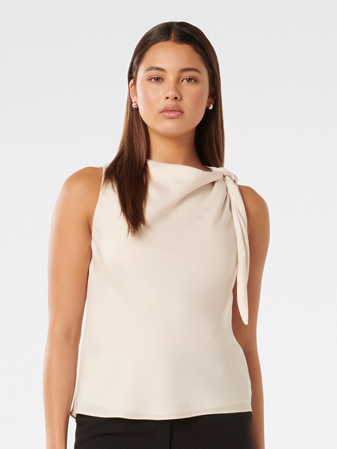 

Forever New Satin Tie Neck Top, Cream