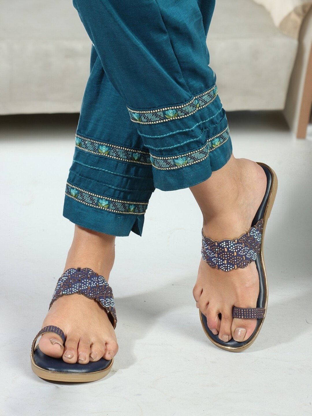 

Carlton London Embellished One Toe Flats, Navy blue