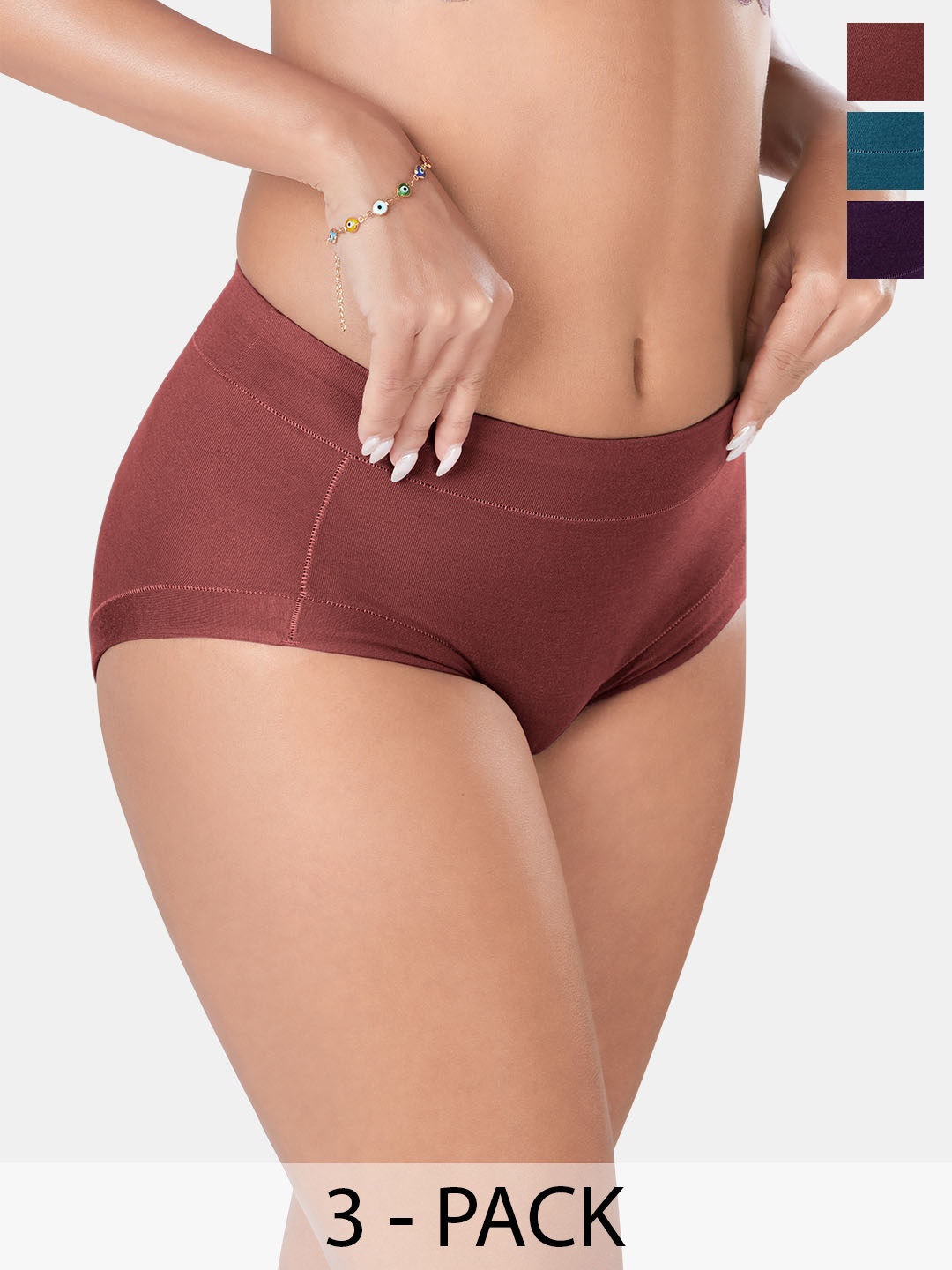 

Sonari Pack Of 3 Mid-Rise Hipster Briefs, Maroon