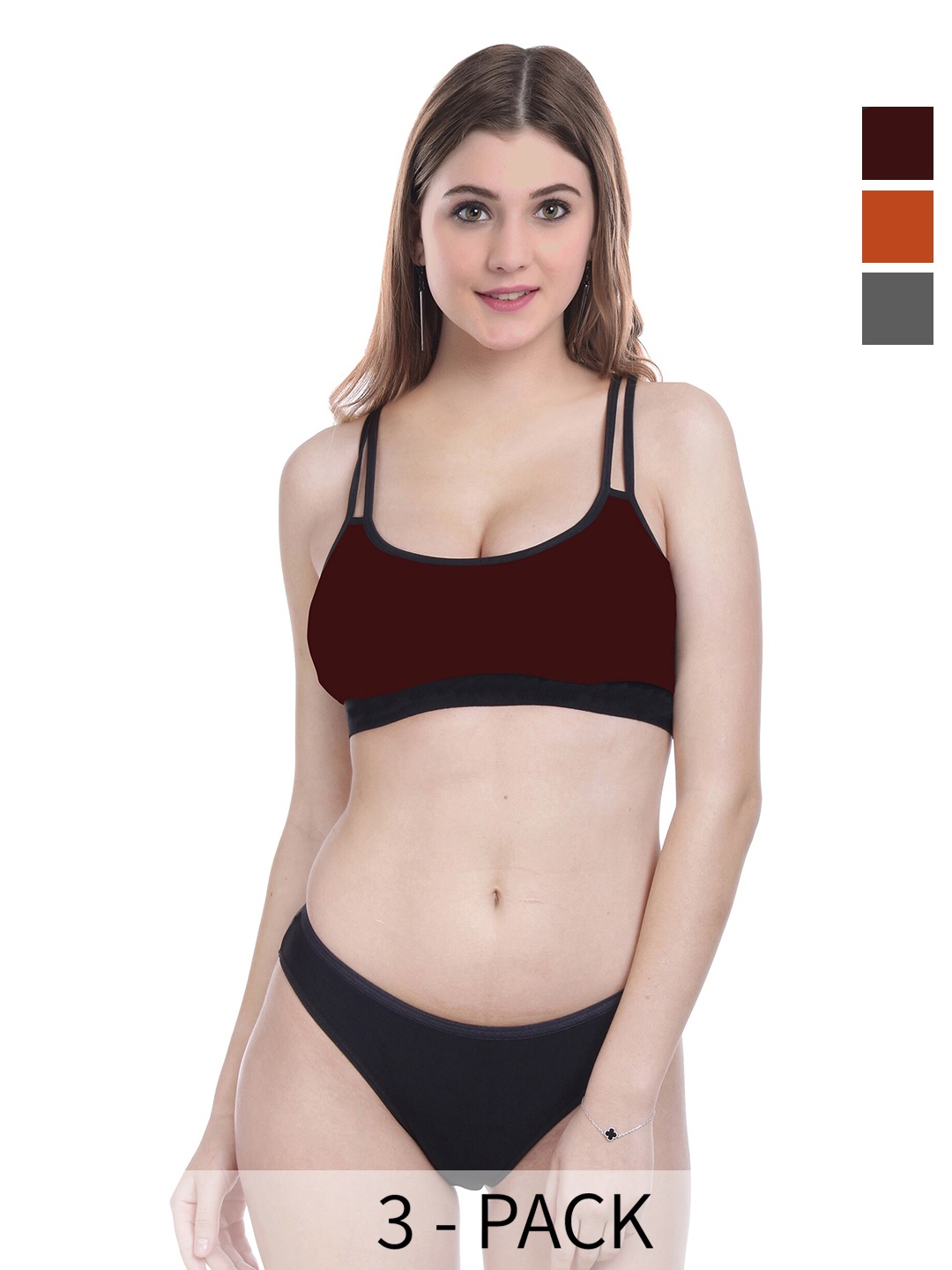 

PIBU Pack Of 3 Cotton Brief Lingerie Set, Orange
