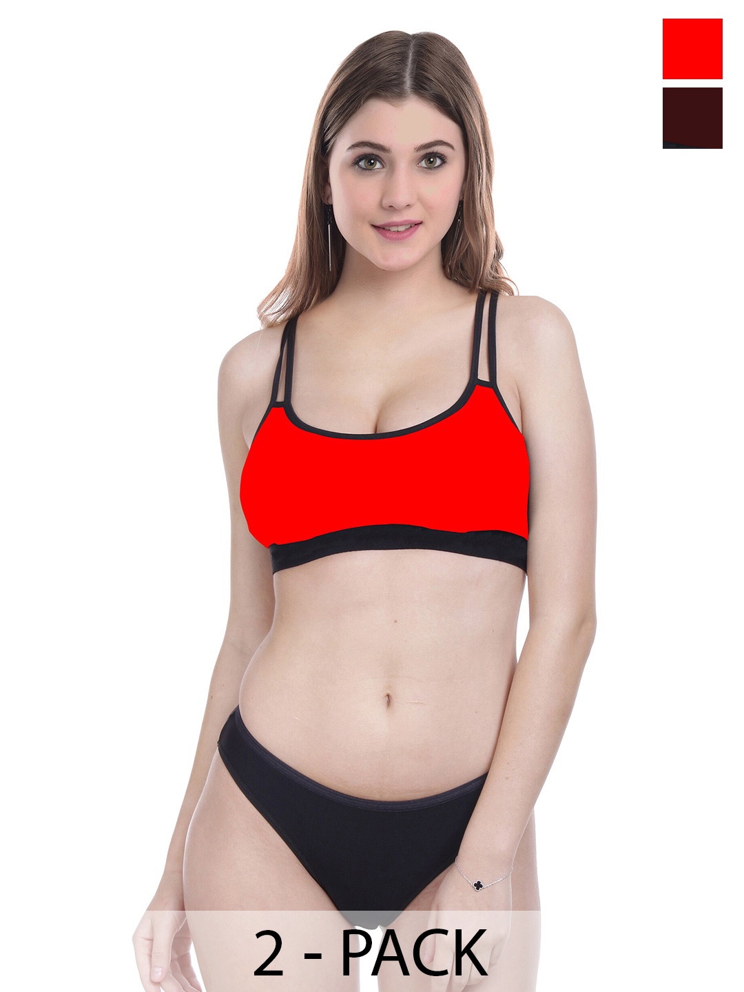 

PIBU Pack Of 2 Cotton Brief Lingerie Set, Red