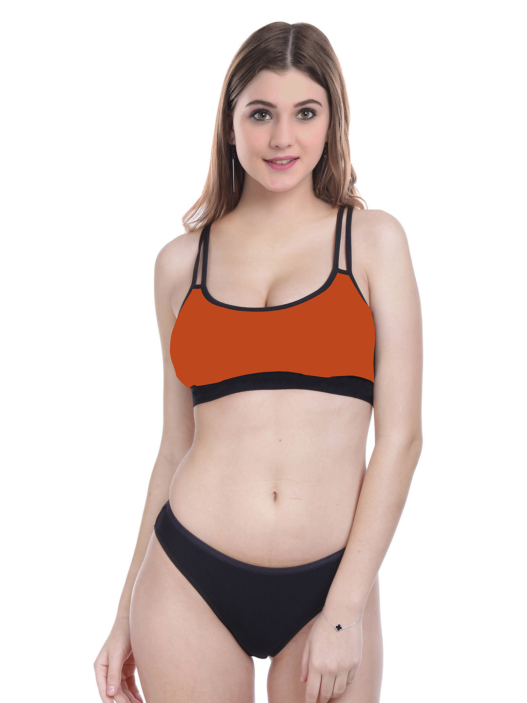

PIBU Non Padded Cotton Lingerie Set, Orange