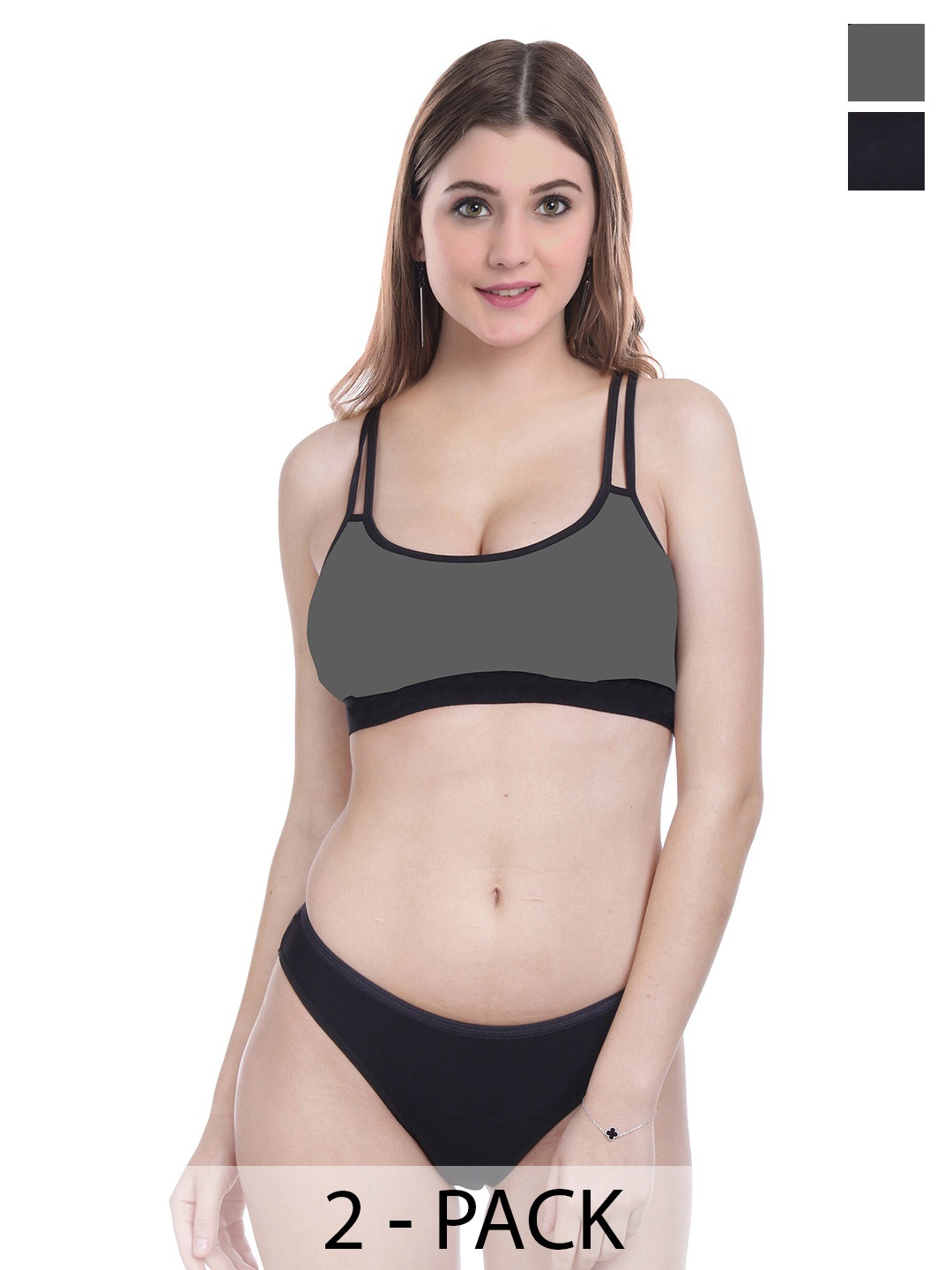 

PIBU Pack Of 2 Cotton Brief Lingerie Set F_DD-Sett_Grey,Black