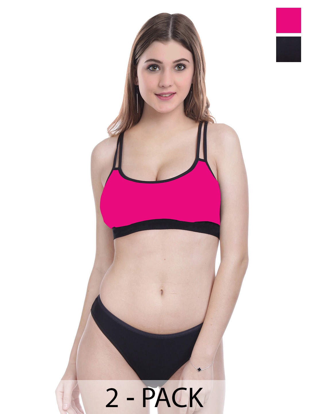 

PIBU Pack Of 2 Mid-Rise Cotton Briefs Lingerie Set, Pink