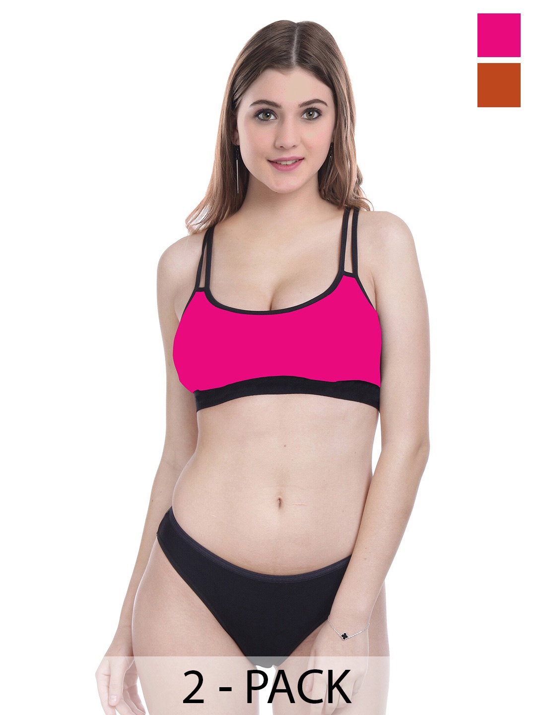 

PIBU Pack Of 2 Cotton Lingerie Set, Pink