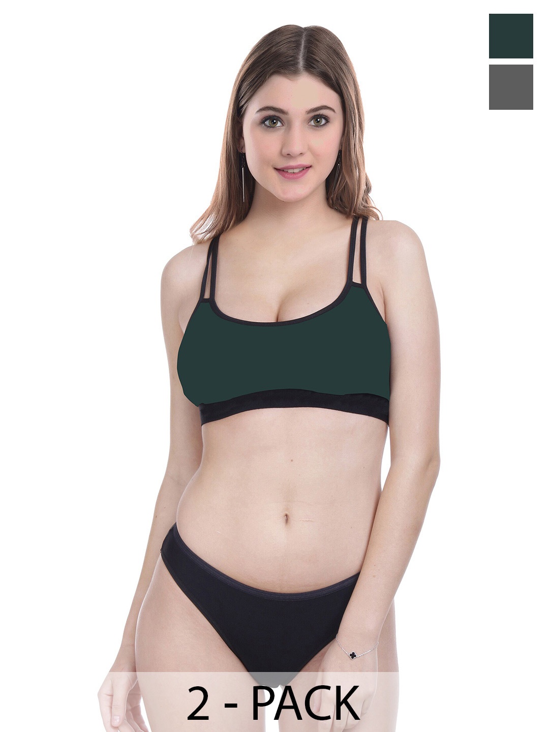 

PIBU Pack Of 2 Cotton Brief Lingerie Set, Grey