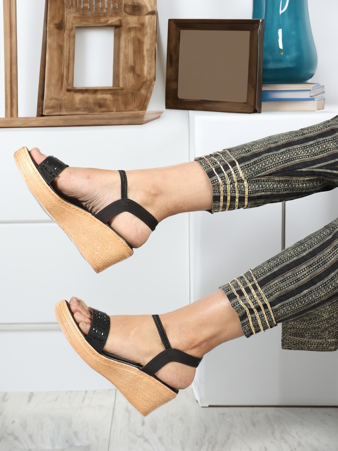 

Carlton London Ankle Loop Open Toe Block Heels, Black