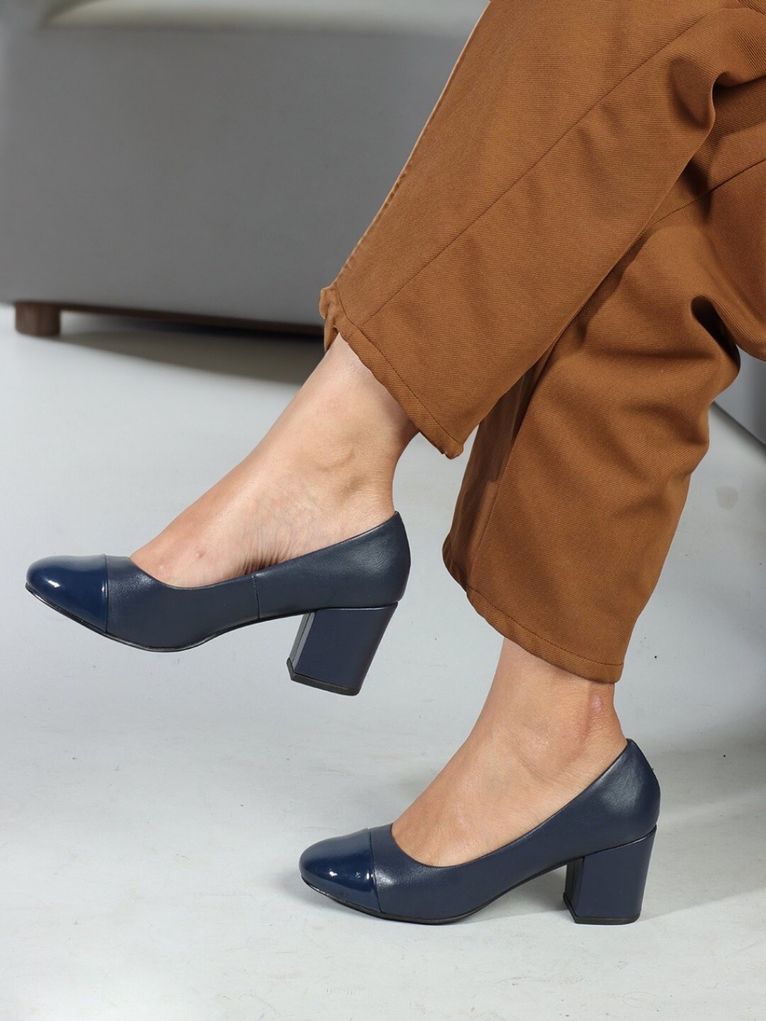

Carlton London Round Toe Block Heeled Pumps, Navy blue