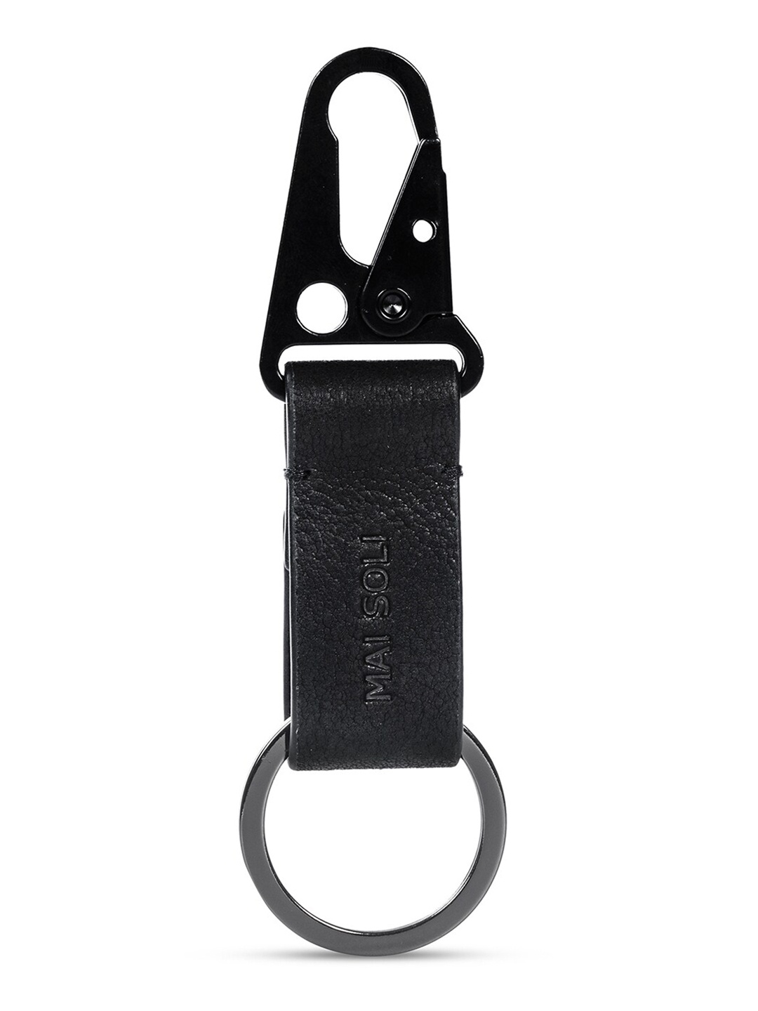 

MAI SOLI Textured Leather Push In Lock & Ring Key chain, Black