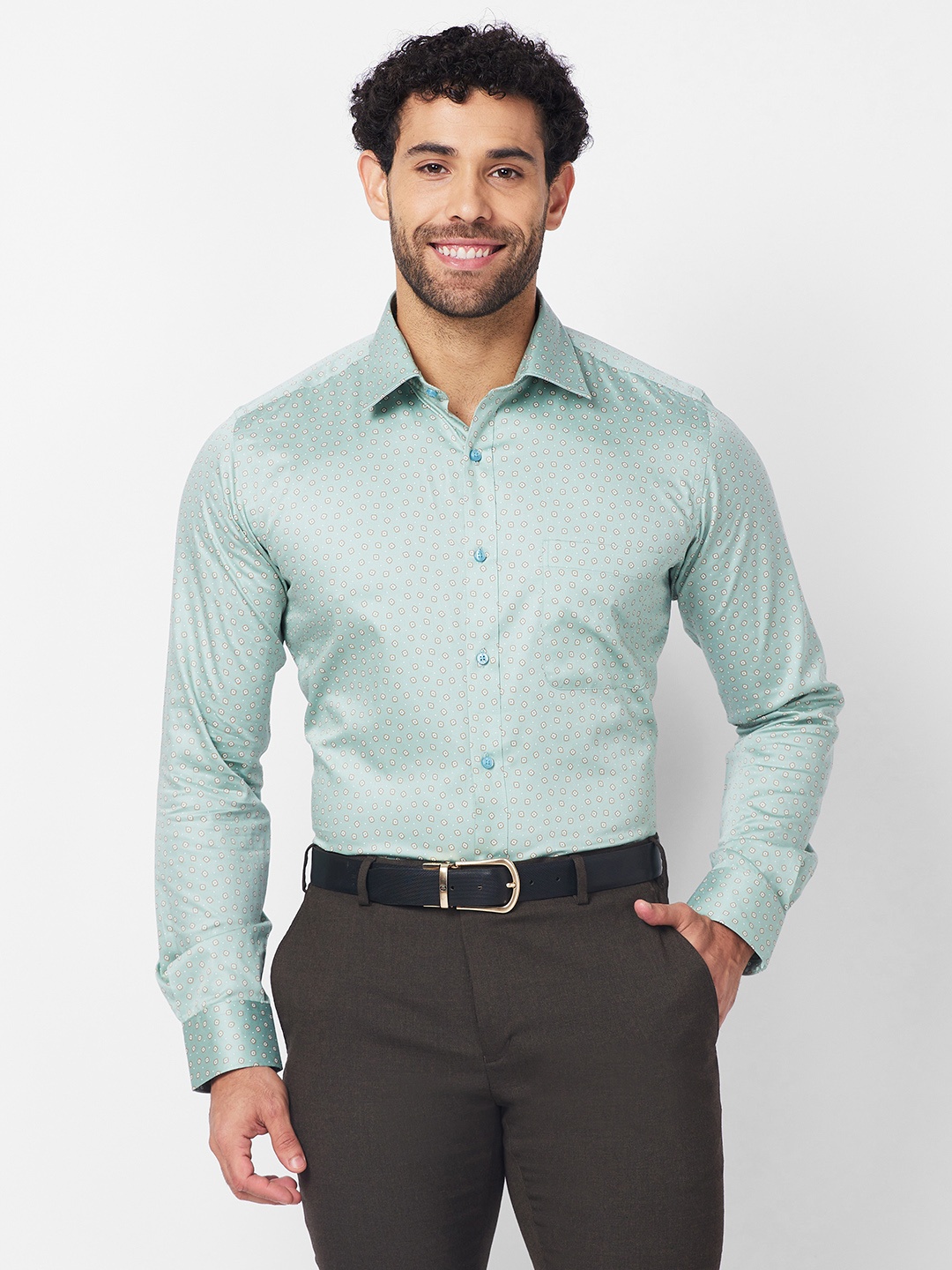 

Raymond Pure Cotton Printed Slim Fit Opaque Formal Shirt, Green