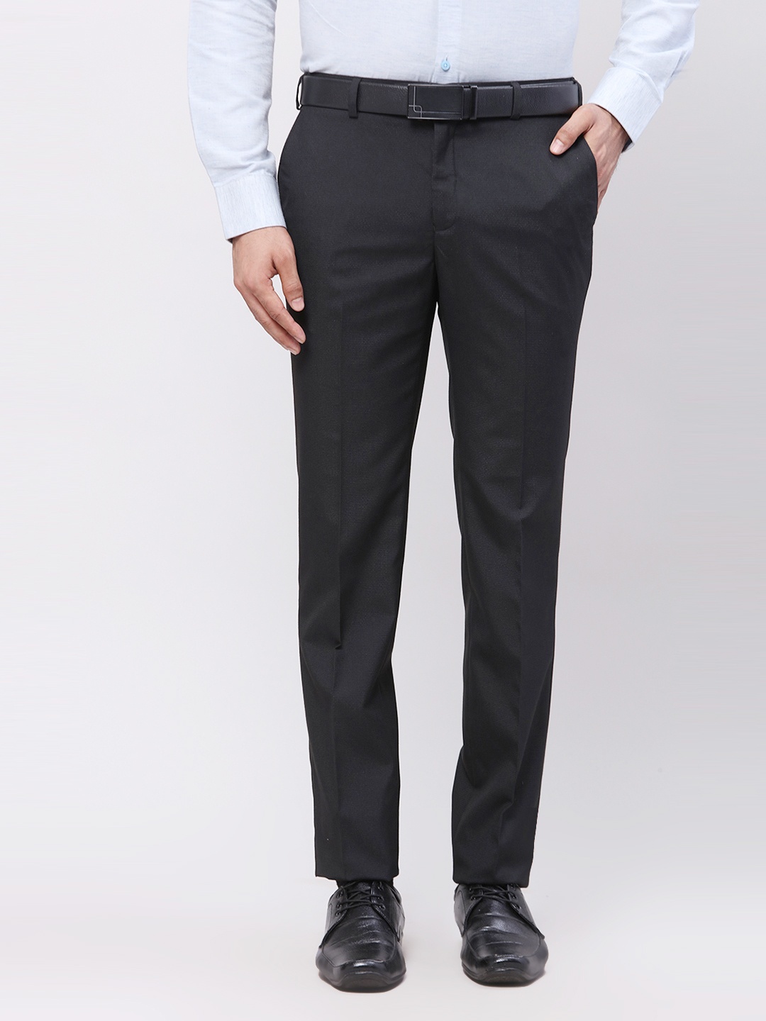 

Raymond Men Checked Slim Fit Formal Trousers, Black