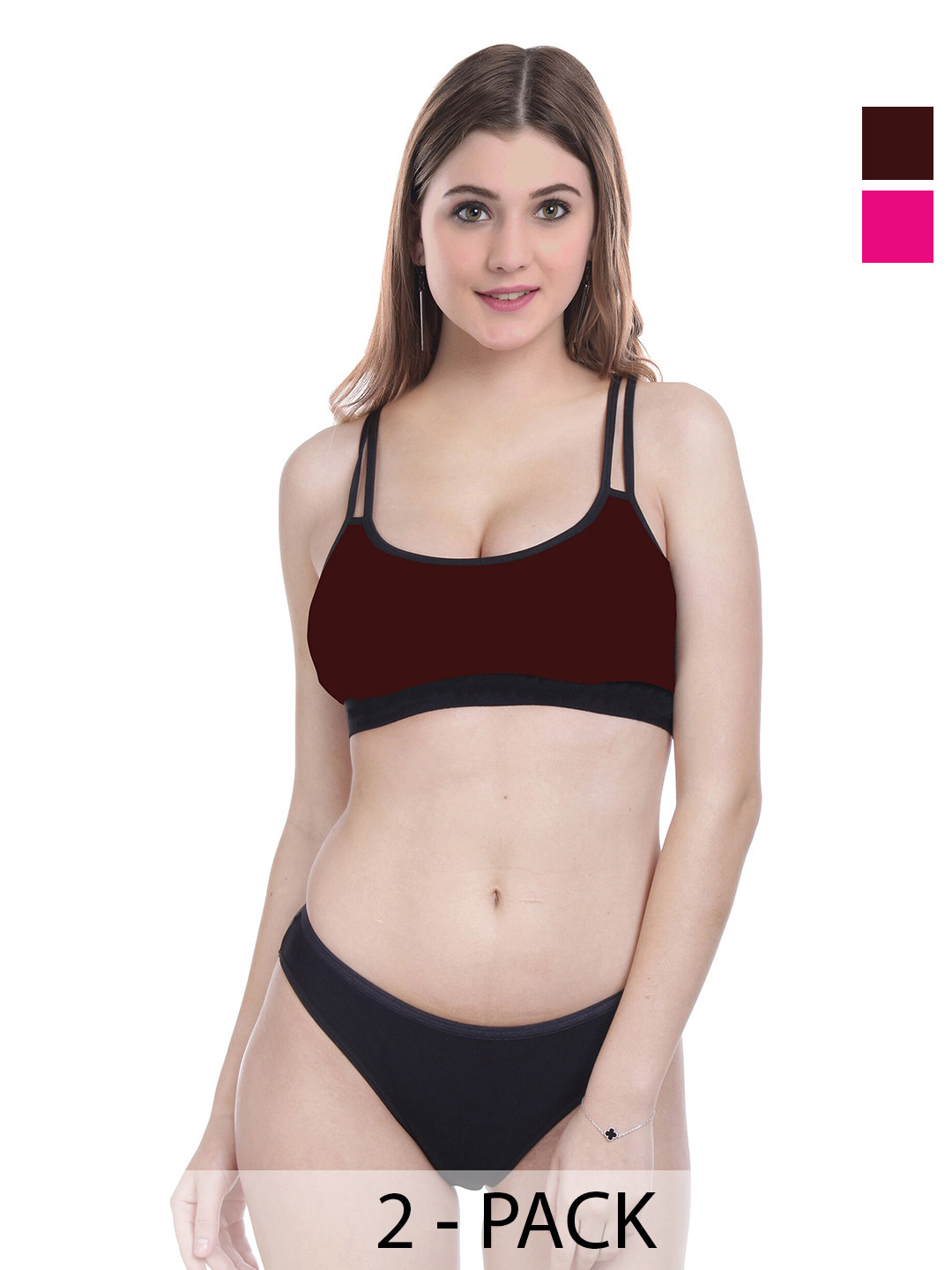 

Aamarsh Pack Of 2 Cotton Bra & Briefs, Pink