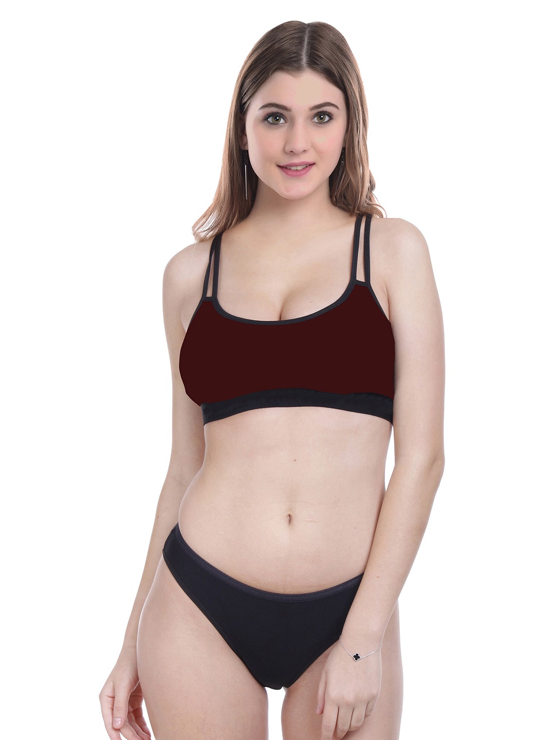 

Aamarsh Non Padded Pure Cotton Brief Lingerie Set, Maroon
