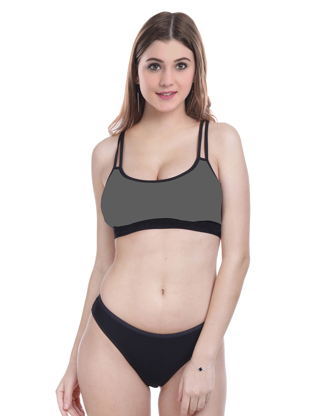 

Aamarsh Mid-Rise Briefs & Non Padded Bra, Grey