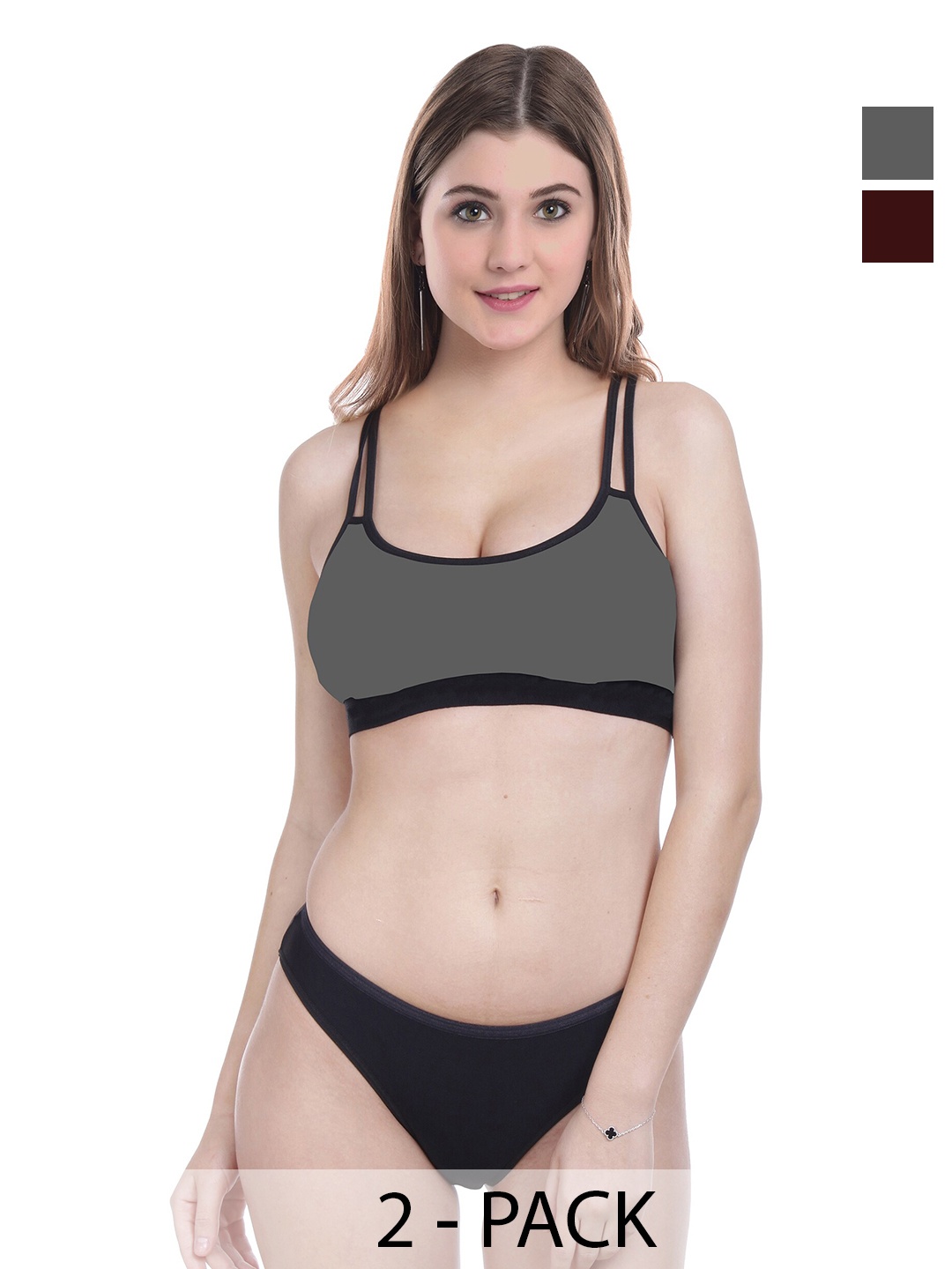 

Aamarsh Pack Of 2 Non Padded Cotton Lingerie Set, Grey