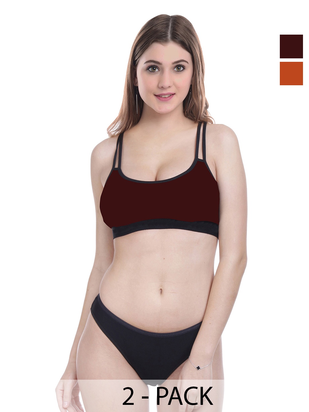 Aamarsh Pack Of 2 Non Padded Cotton Lingerie Set, Orange