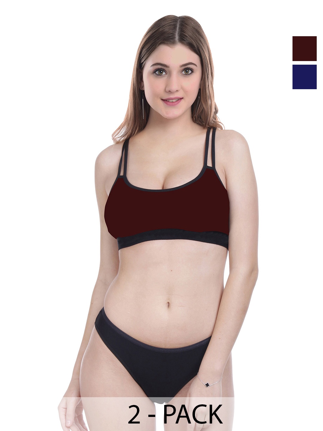 

Aamarsh Pack Of 2 Non Padded Cotton Lingerie Set, Blue