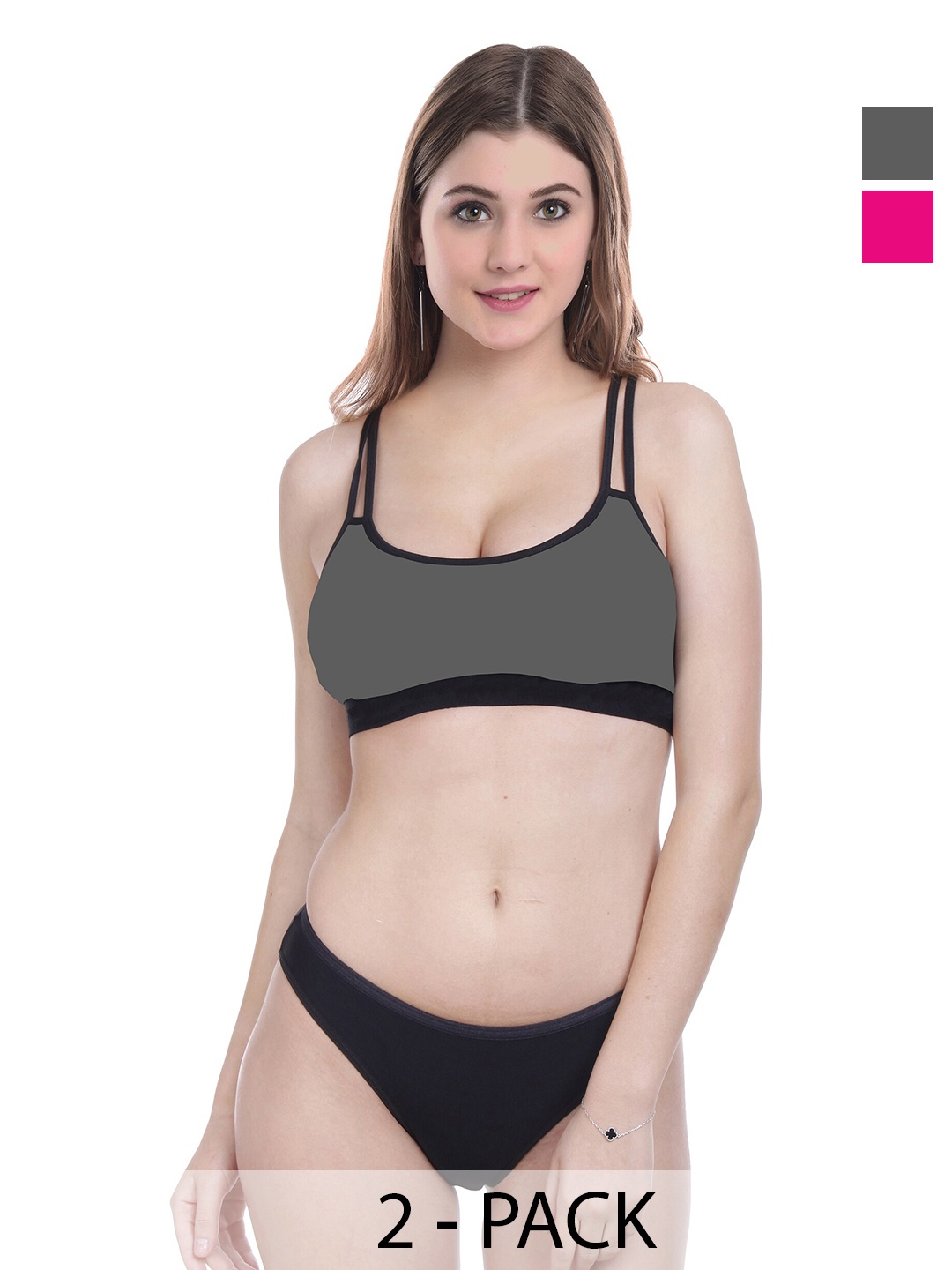 

Aamarsh Pack Of 2 Cotton Lingerie Set A_DD-Sett_Pink,Grey