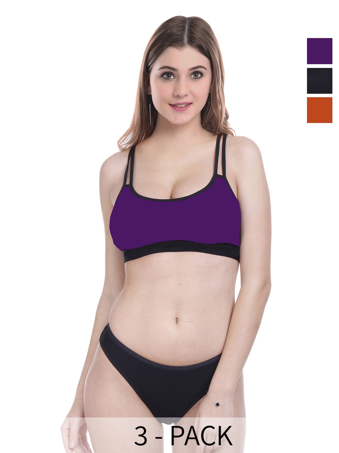 

Aamarsh Pack Of 3 Non Padded Cotton Lingerie Set, Purple