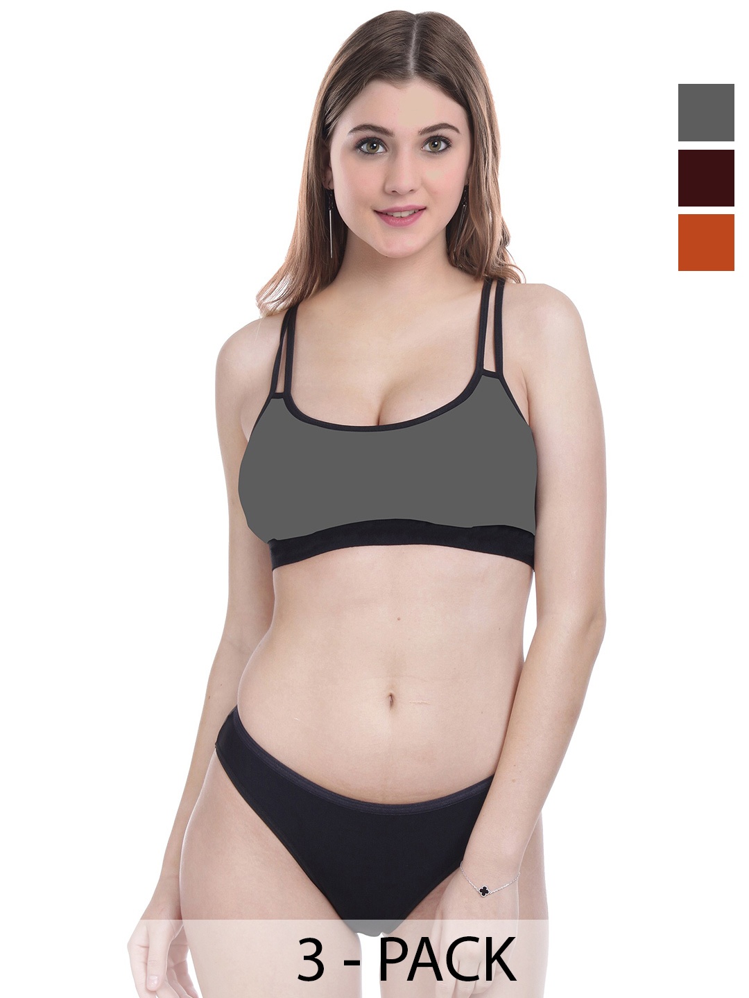 

Aamarsh Pack Of 3 Non Padded Cotton Lingerie Set, Orange
