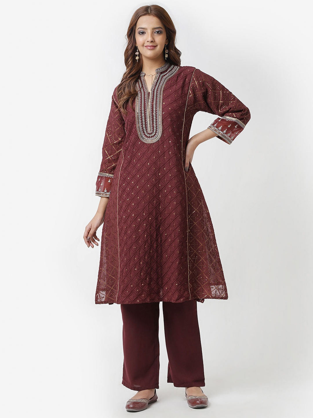 

Lakshita Embroidered A Line Kurta With Palazzo, Maroon