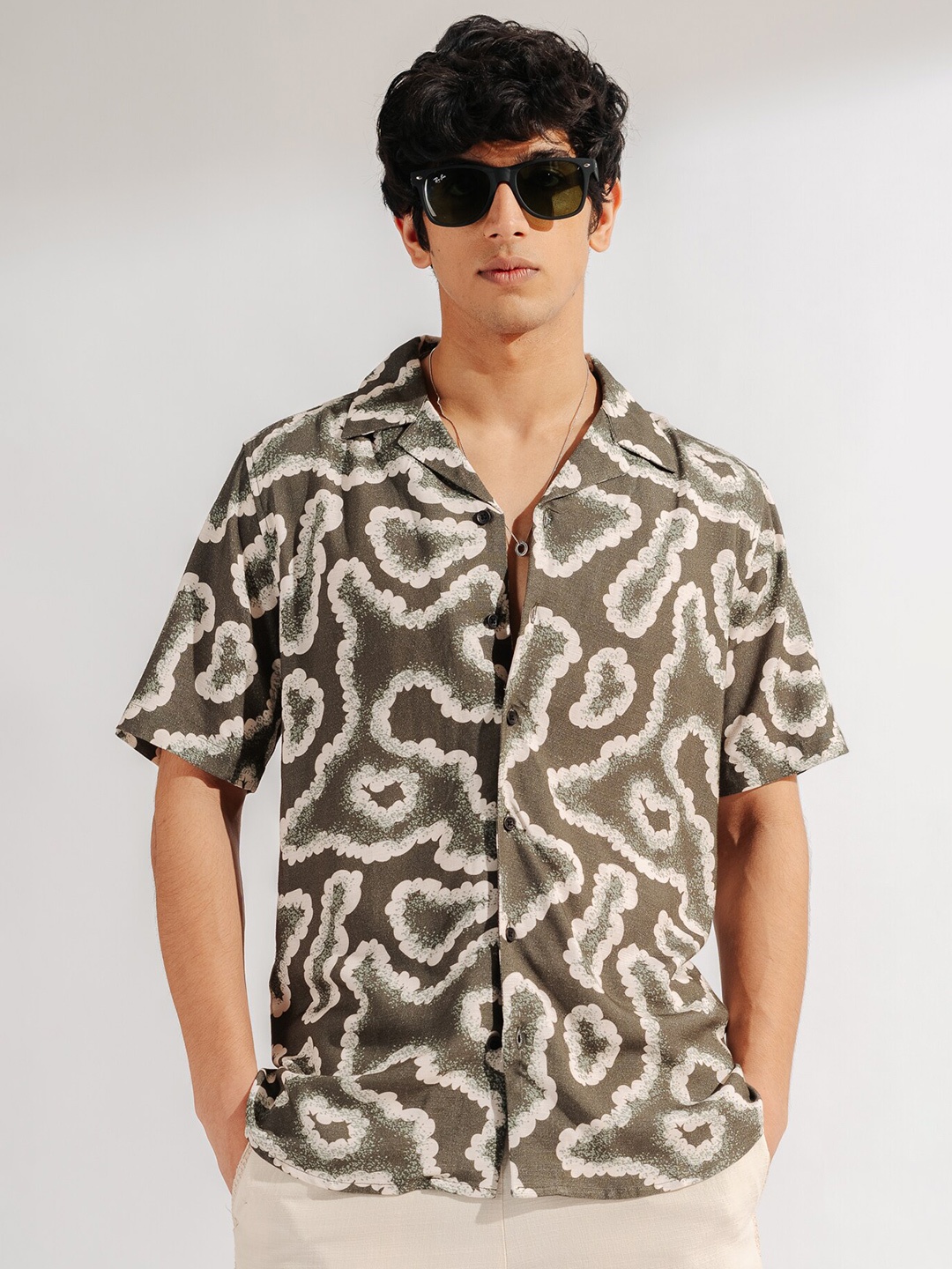 

FREAKINS Abstract Printed Opaque Casual Shirt, Olive